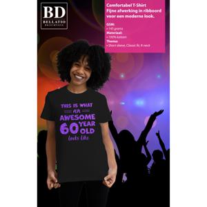 Verkleed T-shirt voor dames - leeftijd 60 jaar - awesome - zwart - glitter paars - Verjaardagsfeest