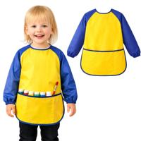 Kruzzel kinderschort - 2x - maat S - geel/blauw - nylon/polyester - waterdicht - kliederschort