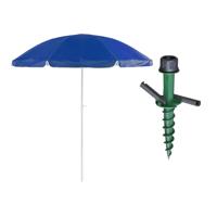 Parasol met dikke grondharing - blauw - polyester - Dia 200 cm - voor het strand