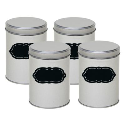 Bewaarblikken set - 4x stuks - zilver - metaal - met beschrijfbare etiketten van 13 cm