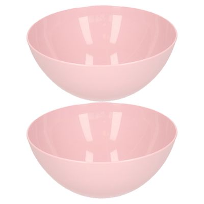 Serveerschaal/saladeschaal - 2x stuks - D20 x H8 cm - kunststof - roze