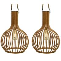 Solar hanglamp - 3x stuks - bamboe - 28 cm - tuinverlichting