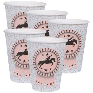 Feest wegwerp bekertjes - paarden - 50x stuks - 270 ml - lichtgrijs/roze - karton