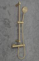 Saniclear Brass doucheset met thermostatische kraan, handdouche en glijstang geborsteld messing / mat goud - thumbnail