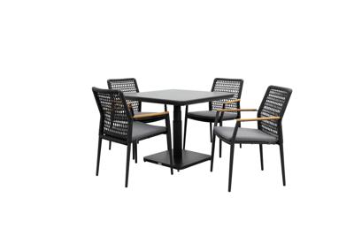 Qopps Ramin up down tuintafel met 4 Indra stapelstoel antraciet Qopps Ramin up down tuintafel met 4 Indra stapelstoel antraciet