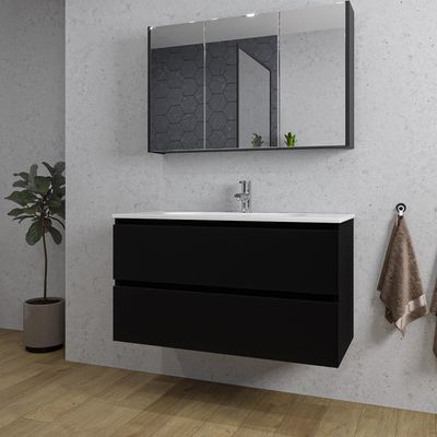 Adema Chaci Badkamermeubelset - 100x46x57cm - 1 ovale keramische wasbak wit - 1 kraangat - 2 lades - Spiegelkast - mat zwart SW1212776/SW1212817/SW812071/SW718718 Adema Chaci Badkamermeubelset - 100x46x57cm - 1 ovale keramische wasbak wit - 1 kraangat - 2 lades - Spiegelkast - mat zwart SW1212776/SW1212817/SW812071/SW718718