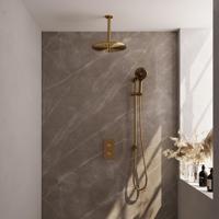 Brauer Gold Carving Thermostatische Regendoucheset Inbouw - Hoofddouche 30 cm - 3 Weg - Handdouche 3 Standen - Doucheslang - Geintegreerde Glijstang - Geborsteld Goud