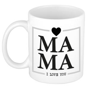 Cadeau koffie/thee mok voor mama - wit/grijs - ik hou van jou - keramiek - Moederdag   -