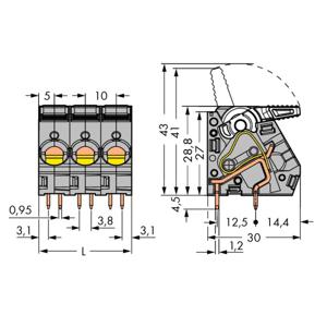 WAGO 2716-104 Veerkrachtklemblok 6.00 mm² Aantal polen 4 Grijs 30 stuk(s)