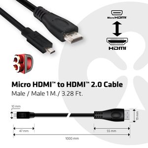 CLUB3D Micro HDMI© naar HDMI© 2.0 4K60Hz Kabel 1M