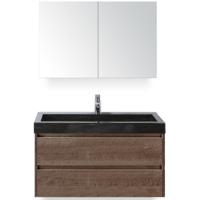 Dante Badmeubelset 100 cm - Tabacco - Wastafel Hardsteen Wit Lucca met Spiegelkast