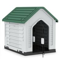 Kunststof Hondenhok Dierenverblijf met Afsluitbare Metalen Deur Ventilatiesleuven & Hellend dak Groen