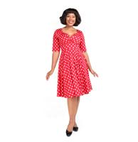 Collectif Trixie Polka Dot Swing Dress Red White-XS