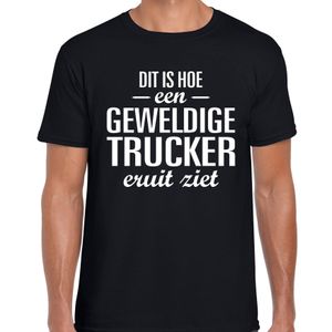 Dit is hoe een geweldige trucker / vrachtwagenchauffeur eruit ziet cadeau t-shirt zwart heren