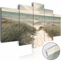 Afbeelding op acrylglas - Stil op het strand, Noordzee, Groen/Beige,   5luik