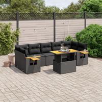 8-delige Loungeset met kussens poly rattan zwart