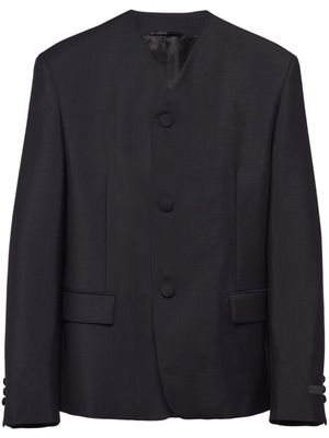Prada blazer en soie à plaque logo - Noir