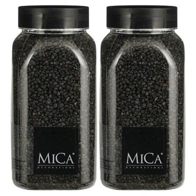 Mica Decorations decoratie stenen/granulaat - 2x - 650ml - antraciet - hobby steentjes
