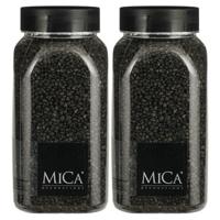 Mica Decorations decoratie stenen/granulaat - 2x - 650ml - antraciet - hobby steentjes
