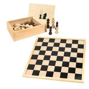 Schaakbord/dambord van hout 40 x 40 cm met schaakstukken in opbergkistje - Bordspellen