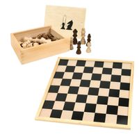 Schaakbord/dambord van hout 40 x 40 cm met schaakstukken in opbergkistje - Bordspellen