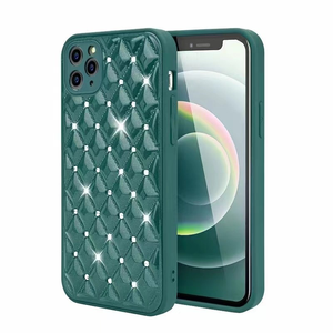 iPhone SE 2020 hoesje - Backcover - Luxe - Diamantpatroon - TPU - Donkergroen