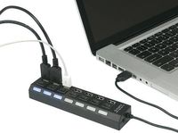 Renkforce USB 2.0-hub 7 poorten Individueel schakelbaar, Met status-LEDs Zwart - thumbnail