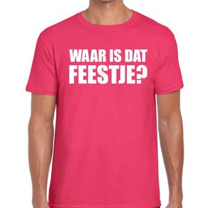 Waar is dat feestje heren T-shirt roze