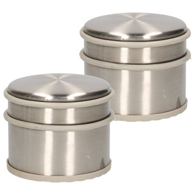 2x stuks deurstopper van 1.1 kilo staal met grijs kunststof rand 9 x 7 cm