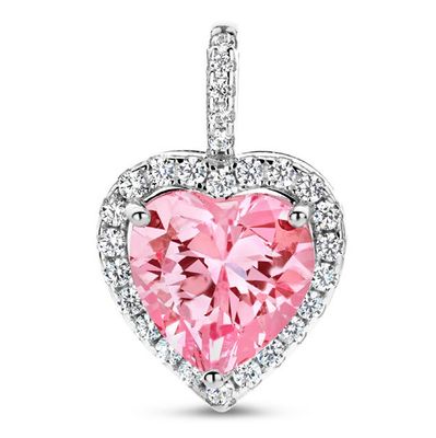 Hanger Hart Halo zilver-zirconia zilverkleurig-roze-wit 11 x 17 mm
