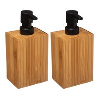 Zeeppompje/dispenser Bamboo Lotion - 2x - lichtbruin/zwart - 8 x 17 cm - 280 ml - hout