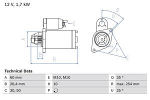 Startmotor / Starter BOSCH, Spanning (Volt)12V, u.a. für Mercedes-Benz, Maybach, Chrysler, Jeep