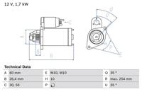 Startmotor / Starter BOSCH, Spanning (Volt)12V, u.a. für Mercedes-Benz, Maybach, Chrysler, Jeep