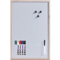 Magnetisch whiteboard/memobord - met houten rand - 40 x 60 cm - met 4x Power Liner stiften - thumbnail