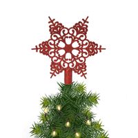 Kerstboom piek open kunststof kerst ster rood met glitters H19 cm - kerstboompieken - thumbnail