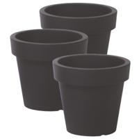 Prosperplast Bloempot Basic - 3x stuks - kunststof - antraciet - D14 x H12 cm - buiten/tuin