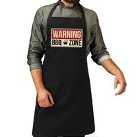Warning bbq zone bbq schort / keukenschort zwart heren - thumbnail
