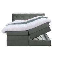 Leen Bakker - Boxspring Met Opbergruimte Liv Geruit - 160x200 Cm - Stof/Velvet - Grijs
