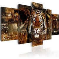 Schilderij - Gouden Jungle , tijger , 5 luik , goudlook