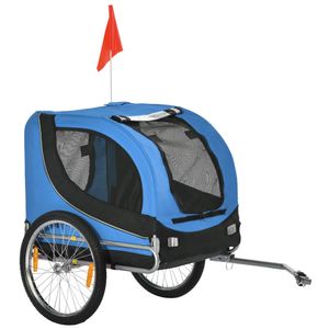 PawHut Hondenkar fietskar honden fiets blauw/zwart opvouwbaar vlag | Aosom Netherlands