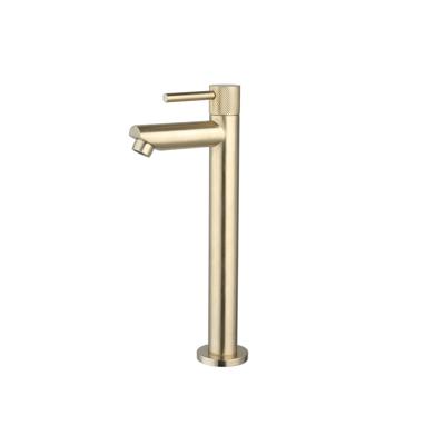 Fonteinkraan Opbouw Sanilux Ribb Hoog Rond Met Geribbeld Knop Goud Geborsteld Sanilux
