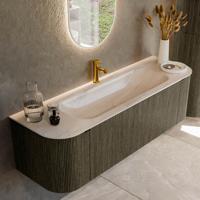Badmeubel Mondiaz Kurve-Dlux | 150 cm | Meubelkleur Shadow | Wastafelkleur Meli | Solid surface | Wasbak midden spoelbak | 1 kraangat