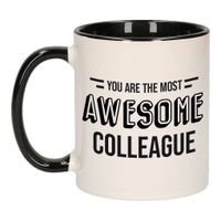 1x stuks collega cadeau mok / beker zwart the most awesome colleague   - - thumbnail