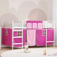 Loftbedframe voor Kinderen met Gordijnen Wit en Roze