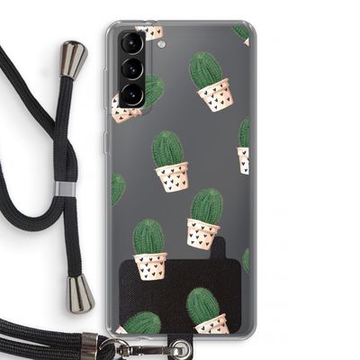 Cactusprint roze: Samsung Galaxy S21 Plus Transparant Hoesje met koord