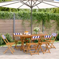 Tuinstoelen 6 st inklapbaar stof en massief hout blauw en wit