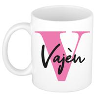 Naam mok Vajèn - roze - wit - keramiek - 300 ml - verjaardag/cadeau beker Naam mok Vajèn - roze - wit - keramiek - 300 ml - verjaardag/cadeau beker
