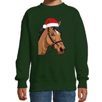 Kersttrui / sweater boerderijdieren - kinderen - Paard - groen - kerstmuts - Kerstmis