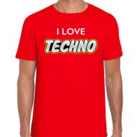 Techno party t-shirt / shirt i love techno rood voor heren - thumbnail