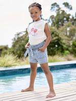 Gestreepte paperbag meisjesshort blauw, gestreept